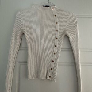 Topshop Cream Ribbed Button-Up Top